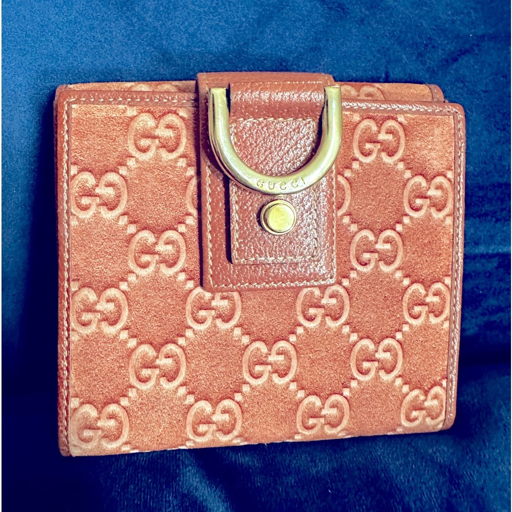 GUCCI Wallet Purse Bifold GG Pink Authentic Suede Leather